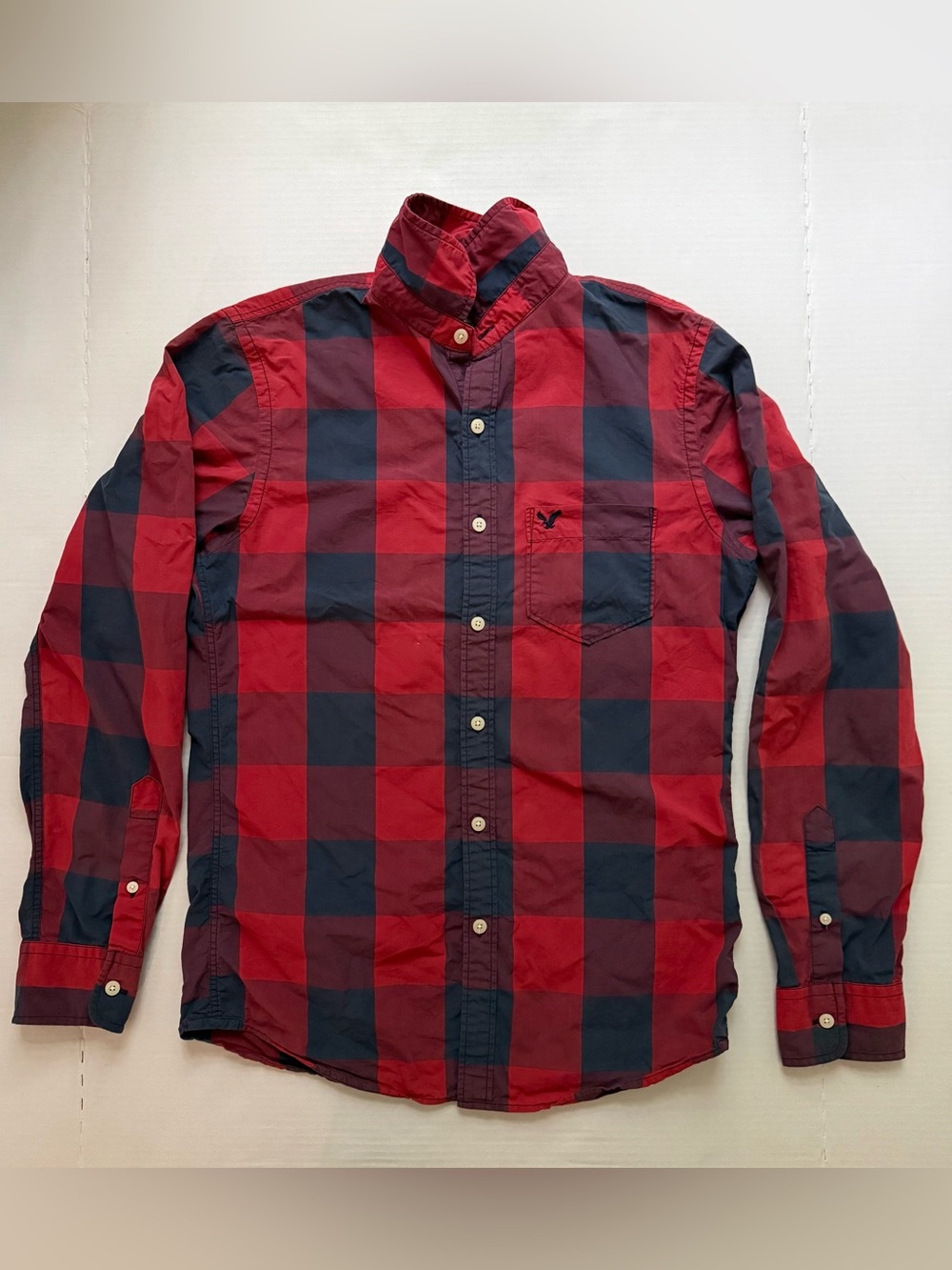American Eagle Men's Long Sleeve Buffalo Plaid Button Down Shirt Red Navy XS